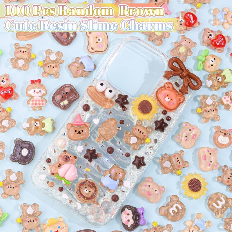 Glitzest 100PCS TINKRSTUFF Brown Slime Charms Jelly Cute Flatback Resin Charms for Slime, Random Kawaii Decoden Charm for Embellishments Phone Junk Case Charms Bulk, Hairpins Scrapbooking Crafting & DIY Decor - Image 3